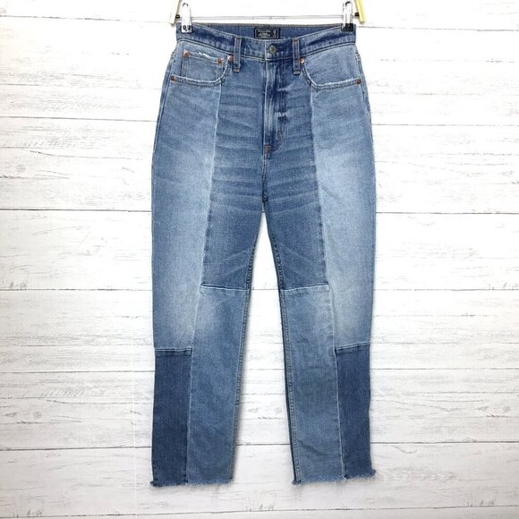 Abercrombie & Fitch Denim - Abercrombie & Fitch Jeans Ultra High Rise Patchwork Straight Leg Frayed Hems 2